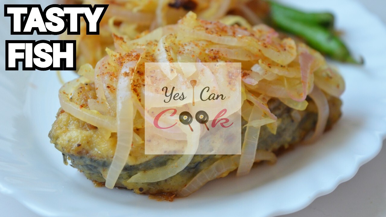 Shallow fish fried with onions
